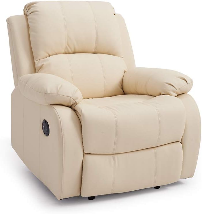 Storeinuk Faux Leather Electric Recliner Armchair Sofa Home Lounge Gaming Cinema Chair in Cream