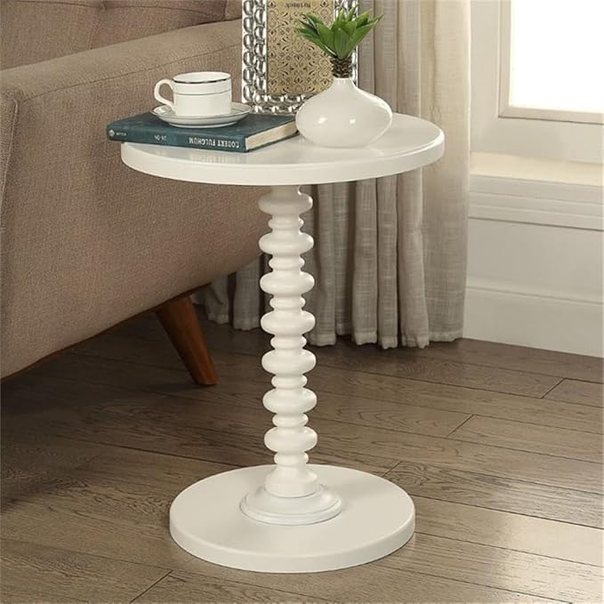 Wooden Round Bed Side Table End Table, Side Table, Night Stand Beah Table for Living Room Bedroom (White)