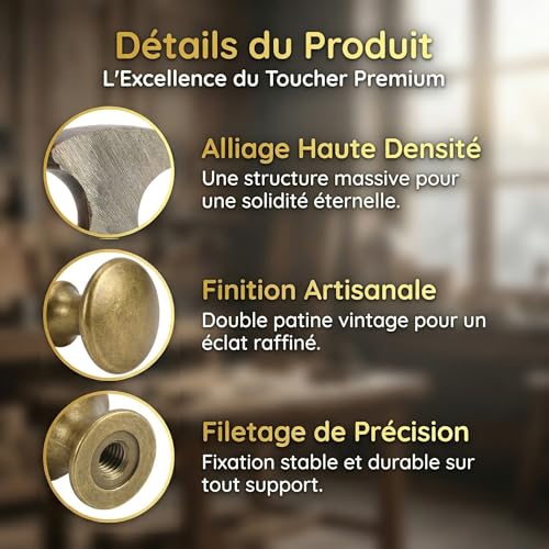 QTORCHE 16 Boutons de Meuble Vintage – 8 Laiton Vieilli + 8 Bronze Cuivré – Vis Renforcées de Différentes Longueurs – Installation Facile – Poignées pour Tiroir, Placard, Commode, Armoire, Cuisine – vue 4