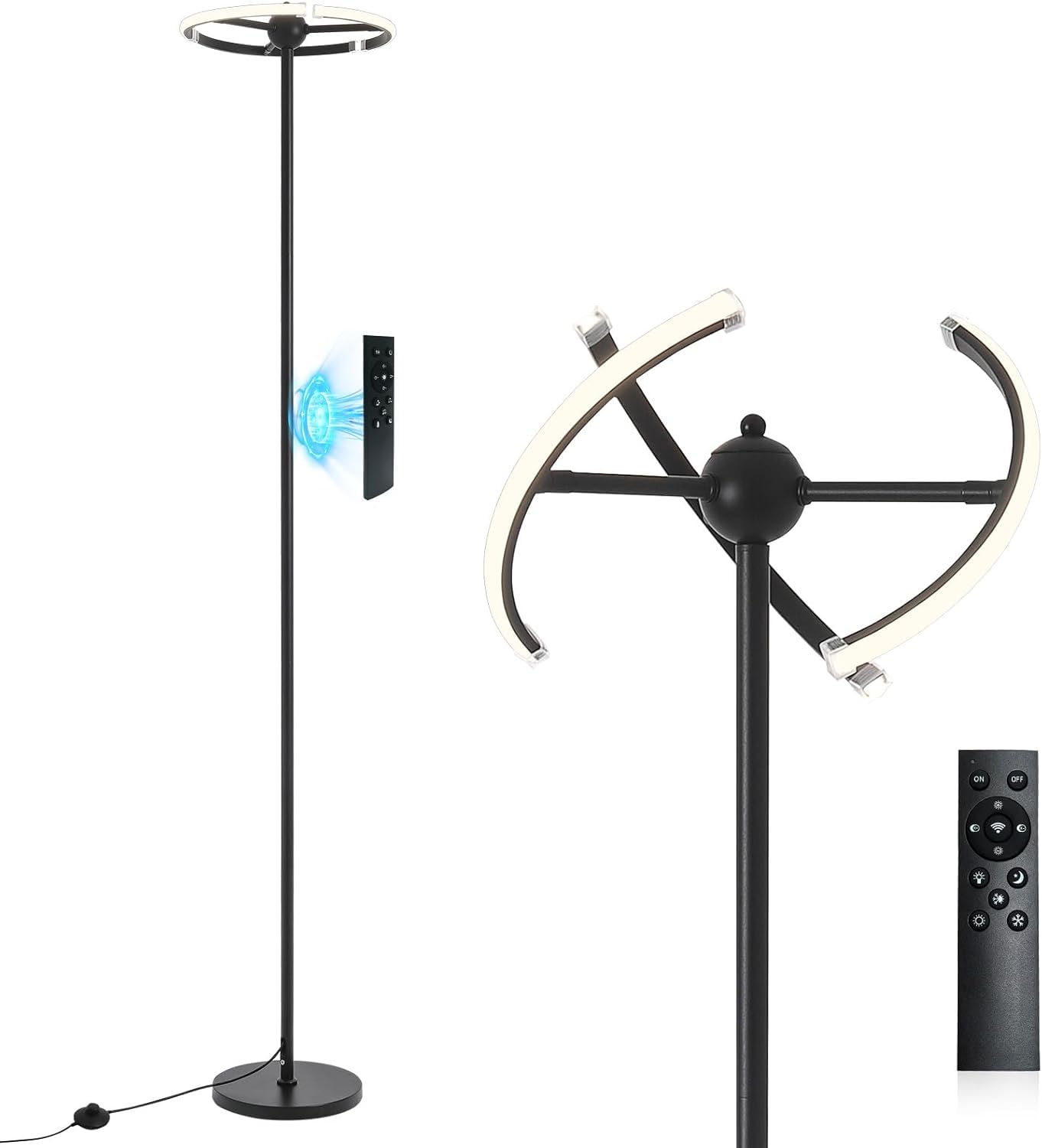 Lampada da Terra160 cm Orientabile a 3 Livelli Lampada ad Arco Base Appesantita Piantana LED 3 Colori Design Sferico Nero con Interruttore a Pedale Facile da Controllare Corridoi