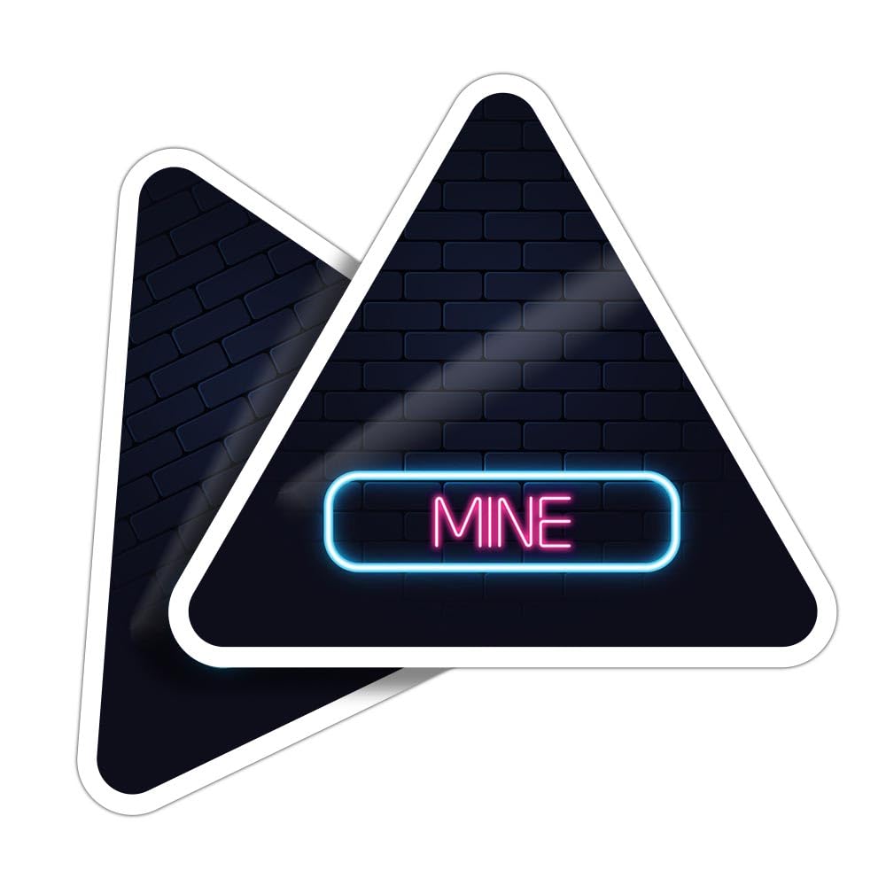 2 x Vinyl Stickers 7.5 cm - Triangle Shape Neon Sign Design Mine City Japan Art Print Decal Laptop Tablet Luggage Car Wall Fridge Door Sticker #351548