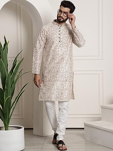 Image of SOJANYA (Since 1958 Men's Silk Blend Printed Kurta and Churidar Pyjama Set