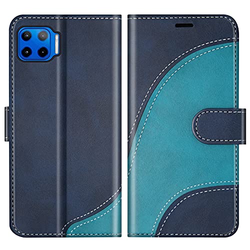 BoxTii Funda para Moto G 5G Plus/Moto One 5G, Funda de PU Cuero para Moto G 5G Plus/Moto One 5G, Magnético Carcasa Libro con Ranuras para Tarjetas, Azul