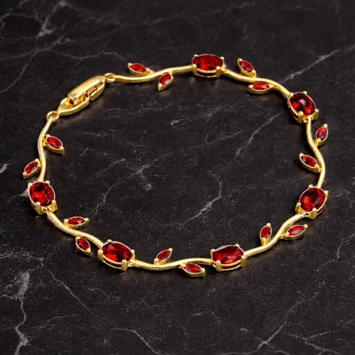 Image of Okos Gold Plated Red Crystal Tulip Bracelet for Women and Girls | Jewelry for Party & Daily Wear BR1000084RED
