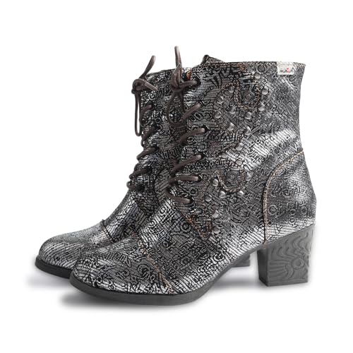 TMA EYES Abstract Studded Lace-up and Zipper Women's Leather Boots2