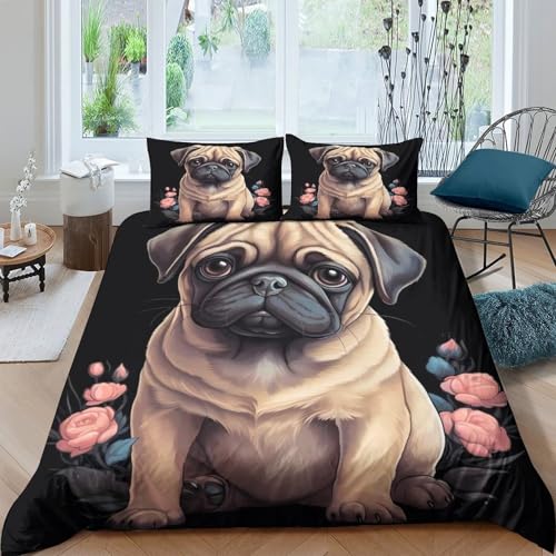 Parure de lit chiot carlin 140x200cm avec housse de couette imprimée 3D - 4