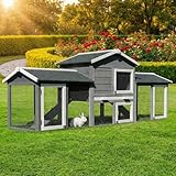 Miweba MyAnimal Hasenstall MH-03 | 226x53x85 cm - Kaninchenstall XXL mit Freilaufgehege - Hasenkäfig - Kleintierkäfig - Holz imprägniert - Kaninchenkäfig Winterfest - Käfig - Hasenhaus (Grau/Weiß)