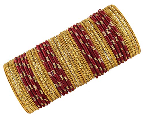 Image of NMII Glass and Silk Thread Zircon Gemstone Bangle Set For Women /Girls