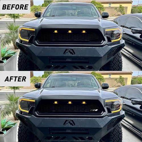 Image of Tri-Color Grille Badge Emblem Decoration Accessories Car Truck Label Tacoma Accessories Compatible with Tacoma 4Runner Tundra Sequoia Rav4 Highlander (White,Gray,Black)