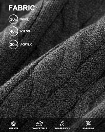 Kallspin Mens Crew Neck Sweater Wool Blend Cable Knit Pullover Top Long Sleeve Knitwear Casual Business Fall Winter Knitwear (Dark Grey, Medium)