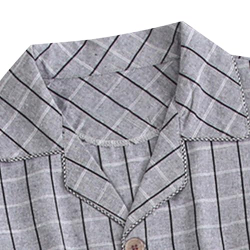 2 Pcs Mens Cotton Pajama Set Plaid Printed Long Sleeve Fall Summer Pajamas Nightwear Lapel Button Down Loungewear4