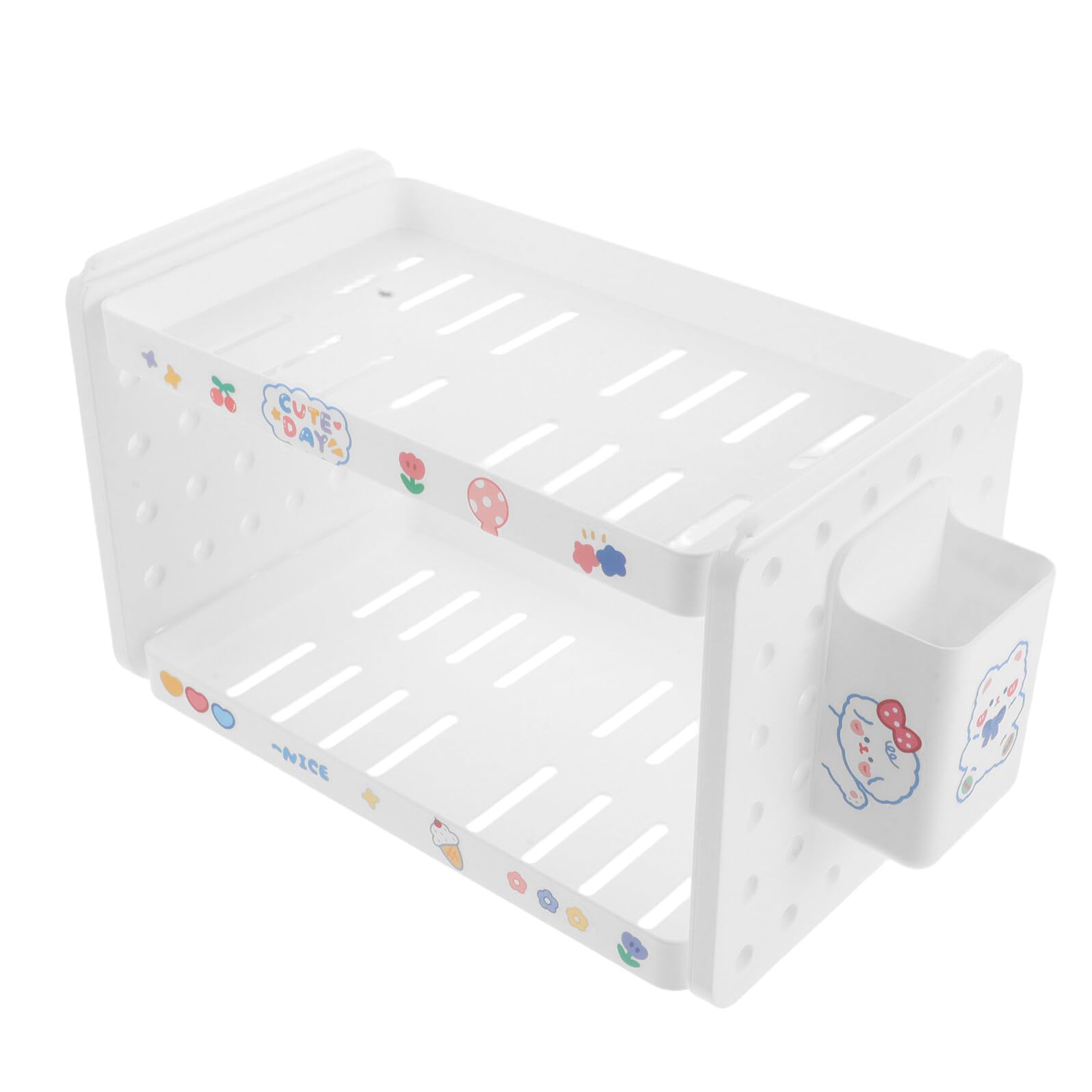 Sosoport Organizador de Escritorio Modular Beige de 2 Niveles Portalápices 3 Ganchos y Compartimentos Organizador Apilable para Material de Oficina y Papelería Adecuado para Oficina y