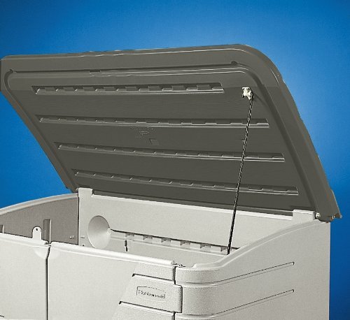 Image of Rubbermaid Split-Lid Resin Weather Resistant Outdoor Garden Storage Shed, Olive and Sandstone