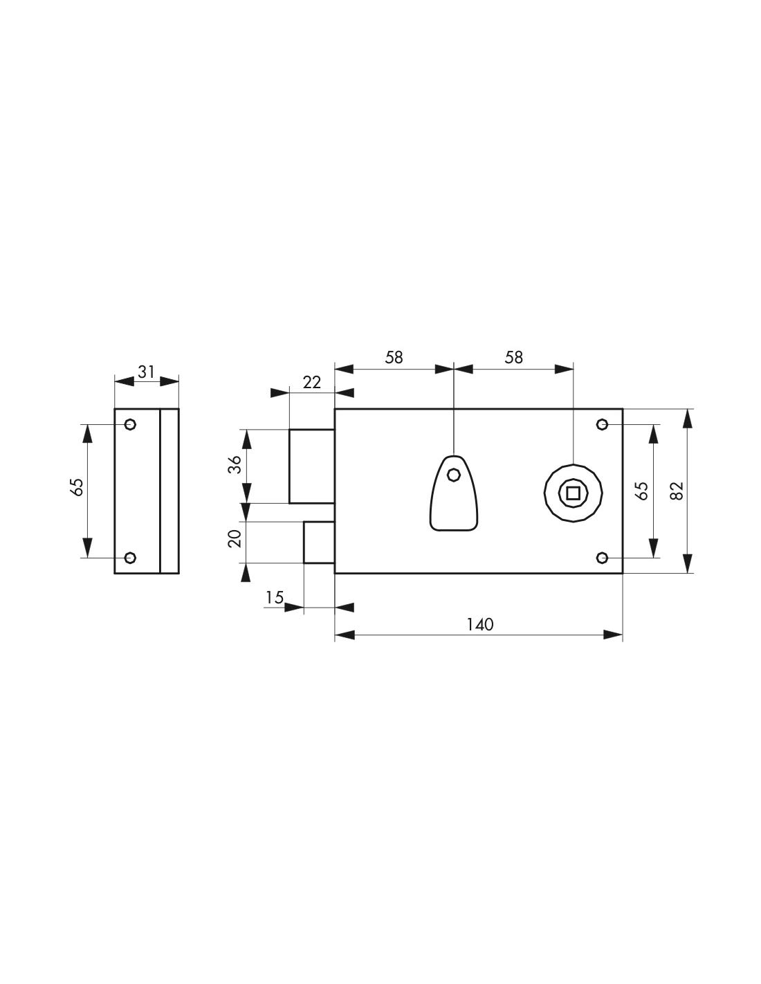 THIRARD - Horizontales Aufschraubschloss mit Vierkant für Schlafzimmertür - Links - Gebogener Stahlkasten und Schließblech - Zweitouren-Mechanismus - 58mm Dornmaß - 140 x 82 mm - Schwarz - 1 Schlüssel