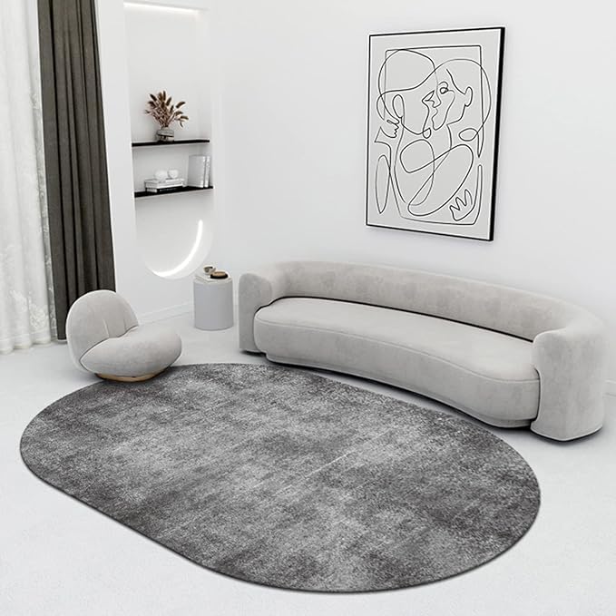 Tapis ovale moderne doux gris pour chambre salon et cuisine 120 x 180 cm
