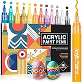 JR.WHITE Acrylic Paint Markers for Easter Eggs, 12 Colors Waterproof Paint Pens for Easter Crafts, Plastic, Rock Painting, Canvas, Wood, Glass, Fabric, Arts Crafts, Pumpkin, Scrapbooking Supplies