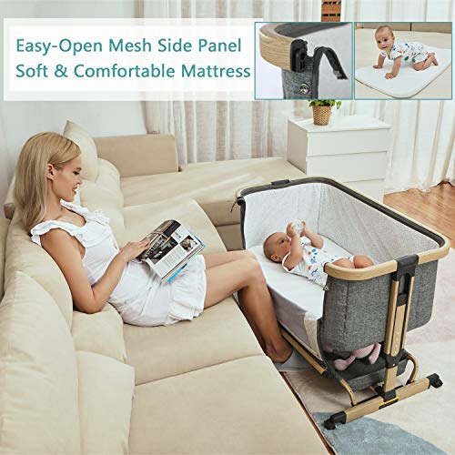 Amke 3 In 1 Baby Bassinets,Bedside Sleeper For Baby,Baby Cradle With Storage Basket, Easy To Assemble Bassinet For Newborn/Infant, Adjustable Bedside Crib,Safe Portable Baby Bed,Travel Bag Included #TOP5