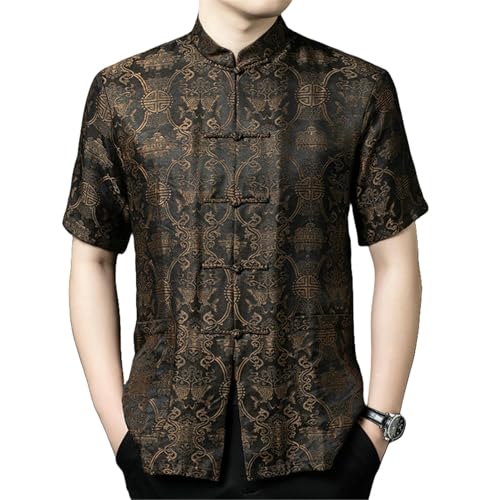 Chemise d'été homme soie de mûrier manches courtes style chinois traditionnel respirante