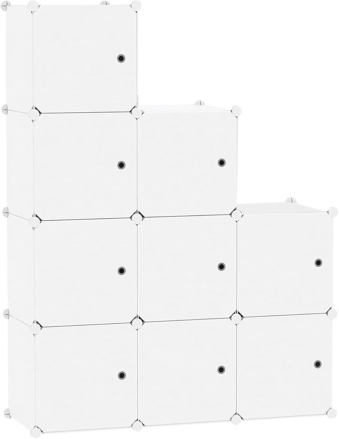 C&AHOME Cube Storage Organizer with Doors, 9-Cube Shelf, Closet Cabinet, DIY Plastic Modular Bookshelf, Storage Shelves Ideal for Bedroom,Living Room,36.6”L x 12.4”W x 36.6”H Milky USHS3009M-DOOR