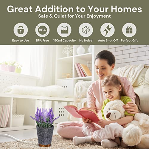 Viverie Essential Oil Aromatherapy Diffuser Artificial Lavender Flower Plant For Home Office 150Ml - 7 Color Led Light, Auto Shut-Off, Silent Humidifier, Bpa Free, Mom Gifts, Purple #TOP1