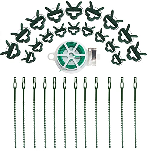 Madotree 31-teiliges Pflanzenstützen-Set - 18 Pflanzenclips (2 Größen), 12 verstellbare Kabelbinder und 20 m lange Garten-Kabelbinder mit Cutter Cover