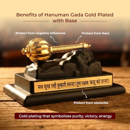Image of Divine Hindu Hanuman Gada Gold Plated Idol | Small Murti for Car Dashboard, Home Decor, Office Table, Pooja | Spiritual Gift Item for Housewarming (Gold) | 6cm