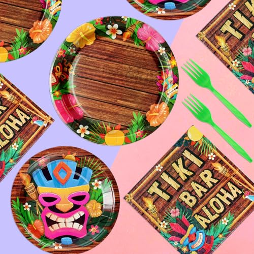 Greencian 96Pcs Hawaiian Tiki Birthday Picnic Party Supplies, Serves 24 by Grencian - Used condition - Image 7
