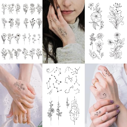 Acevegue 61 Sheets Temporary Tattoos for Women Girls - Black Flowers Wild Plant Butterfly Fake Tattoos for adults, Semi Permanent Transfer Tattoos Stickers for Makeup Accessories Decorations - Image 5
