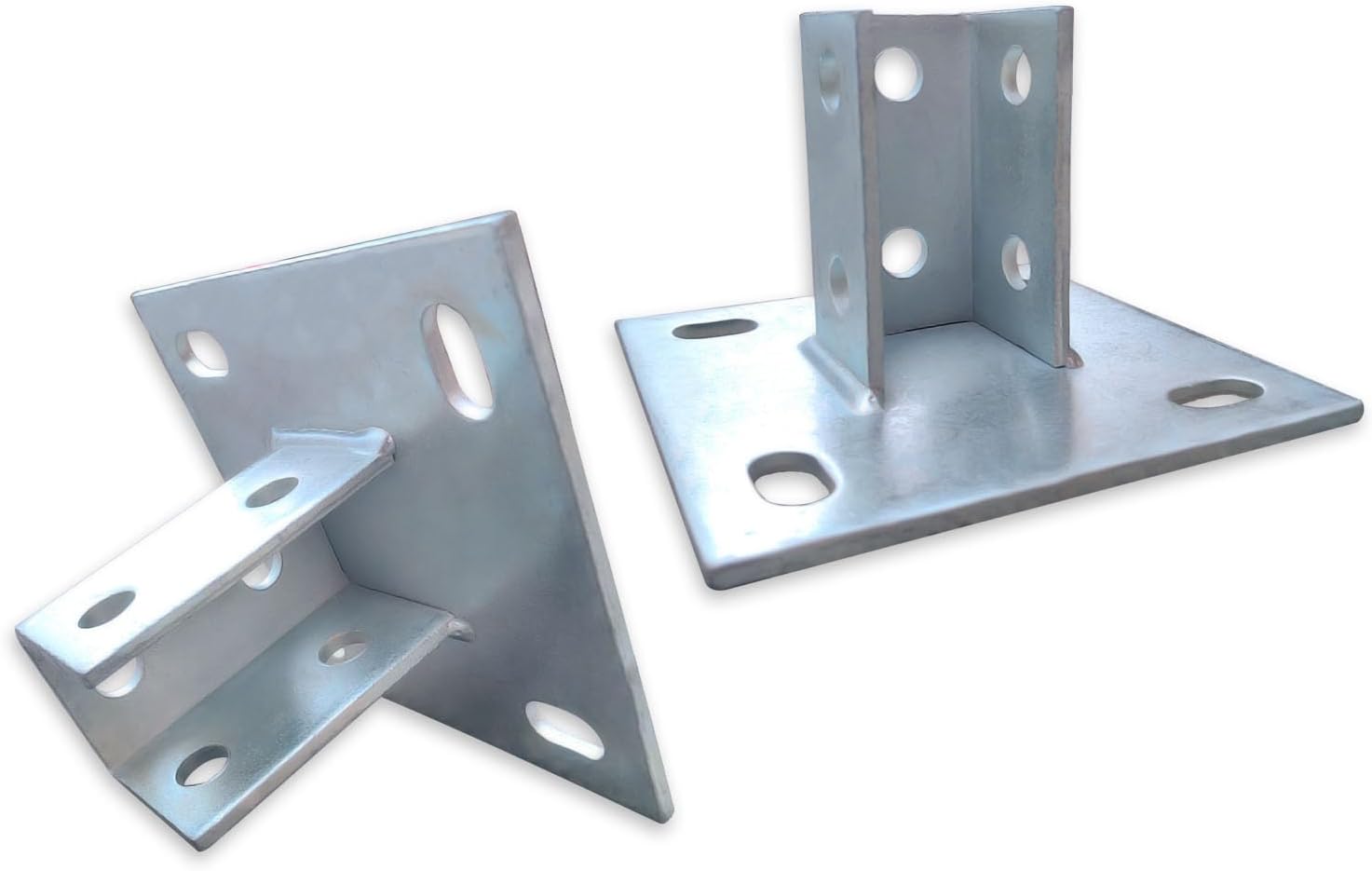 2 Pcs Heavy Duty Strut Post Base(Galvanized Carbon Steel), 4-Hole 6" Square,Side Orientation, Suitable for 1-5/8" Post Channels - Ground Load-Bearing Base for Heavy-Duty Fences, Industrial Racks