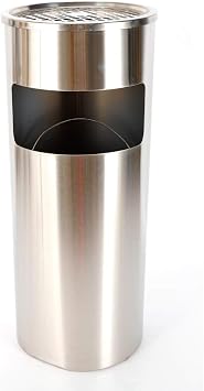 Futchoy Bin 30 L Standing Ashtray 61 cm High 25 cm Wide Stand Indoor/Outdoor Bin Removable Silver