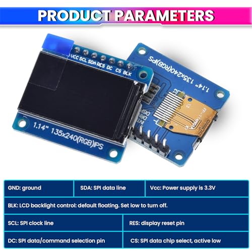 Image of amiciVision 1.14 Inch IPS Full-Color TFT Display Module | 135x240 HD Resolution | ST7789 Driver IC | 3.3V 8-Pin 4-Wire SPI Interface LCD Screen for Ardiuino, ESP32, Pi & DIY Electronics Projects
