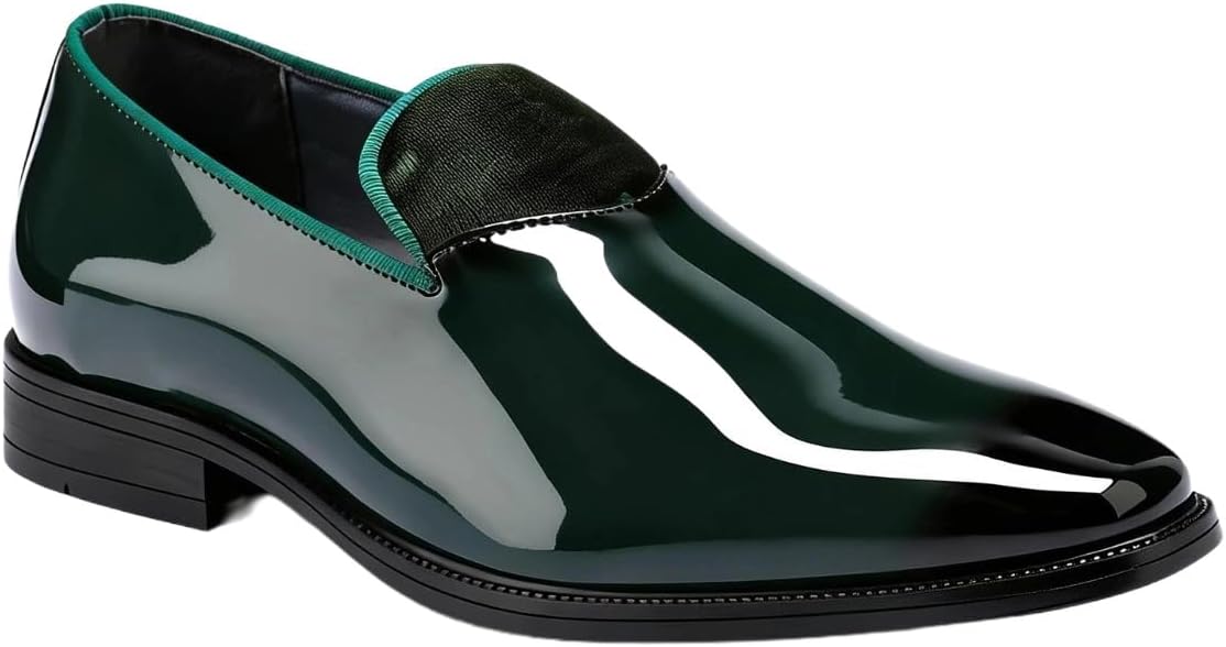 YFFUSHI Herren Loafer Glänzendem Lackleder Business Schuhe Runde Zehenpartie Mokassin Slip-on Hochzeit Mode Anzugschuhe