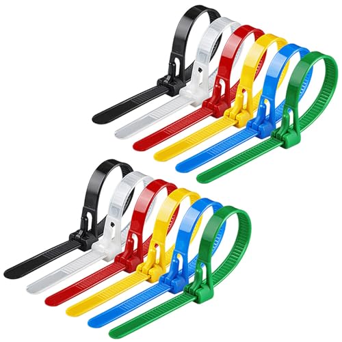 Yatrosynth 100 Piezas Bridas de Plastico para Cables Reutilizables, Bridas para Cables Profesionales 200 x 4.8 mm, para Oficina, Hogar, Exteriores, al jardín - Colores mixtos