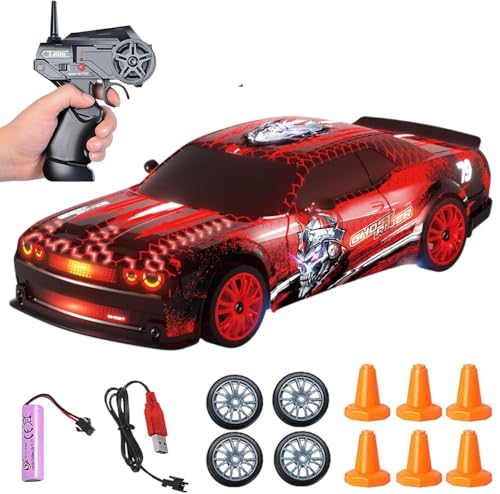 Image of RC Drift Car 2.4GHz 1:24 Scale 4WD Remote Control Car 15KM /H High Speed Drifting RC Cars with Cool Lights,and Extra Tires Toys for Kids.. (RED)