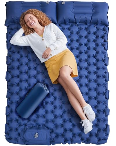 Colchoneta aislante de camping para 2 personas, colchón inflable grueso con bomba de pie y almohada, nailon 40D, impermeable, colchón de camping hinchable, para viajes, exteriores, tamaño pequeño, 200