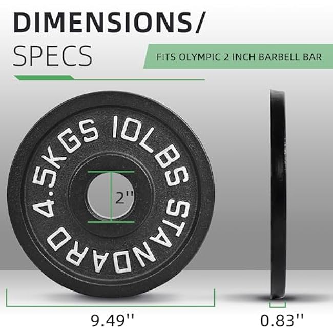2-Inch Olympic Cast Iron Weight Plate for Strength Training & Weightlifting, Multiple Sizes