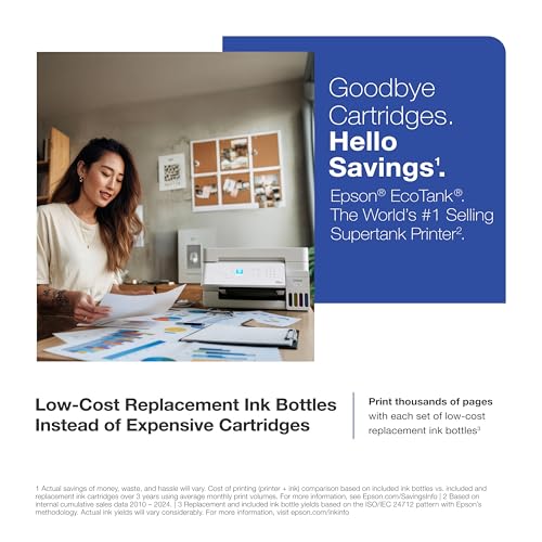 Image of Epson EcoTank ET-4903 Wireless All-in-One Color Supertank Printer with up to 3 Years of Ink, Refillable Tanks, Perfect for Home Office, 11 PPM, 1.44 inch Color Screen, Built-in Scanner, Fax, ADF - White