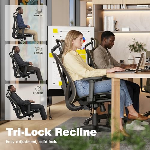 Image of ELABEST T23 Ergonomic Mesh Office Chair, High Back Computer Desk Chair, Breathable AirMesh with Dual-Move Lumbar Support, 3D Armrests & Headrest, Tilt Lock, Big and Tall for Home Office (Mocha)