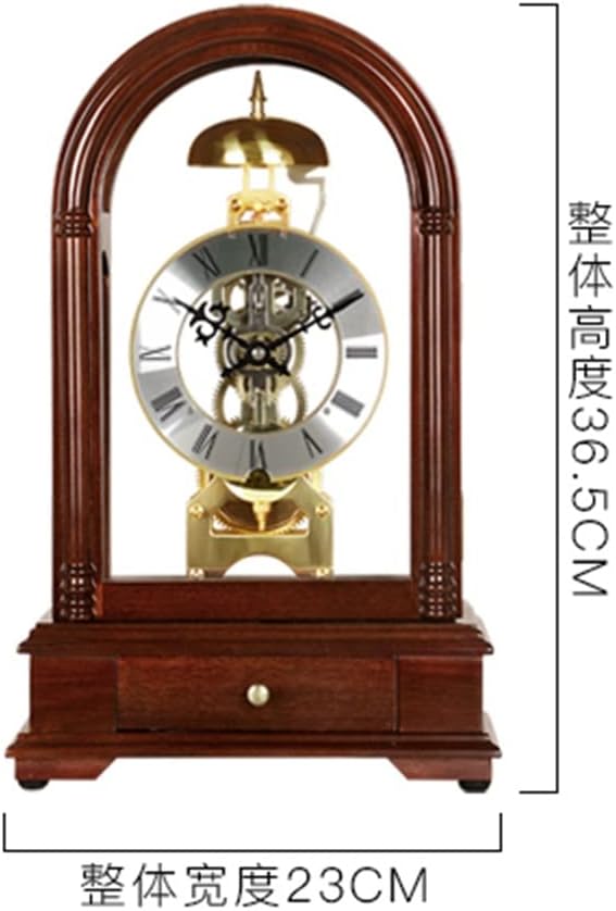 FMURY European Retro Mechanical Desk Clock Living Room Clock Ornaments Antique Solid Wood Desk Clock Home Clock Decoration