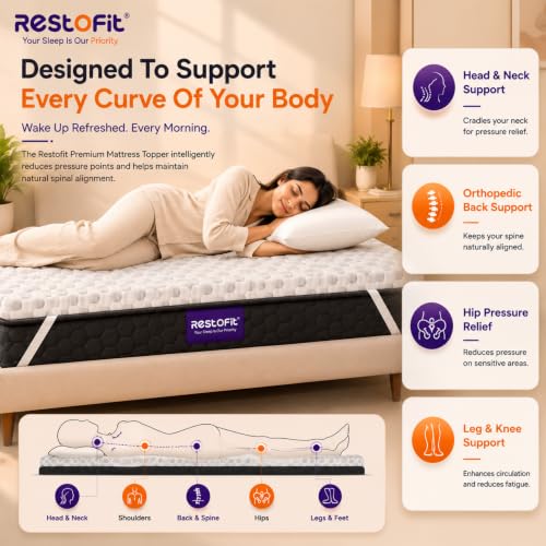 Image of Restofit 2 Inch Gel Infused Memory Foam Mattress Topper | 78x48x2 Inches, Double Size Topper | Cooling Pad for Back Pain, Bed Topper with Viscose Cotton Fabric, Soft & Breathable