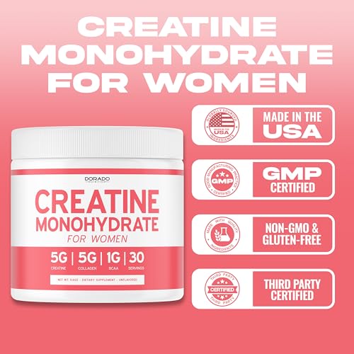 Creatine for Women | Creatine Monohydrate Powder + 5000mg Collagen + 1000mg BCAA 2:1:1 Powder (30 Serving) Supports Glutes, Lean Muscles, Recovery, Energy & Stamina - Non-GMO, Gluten Free - USA Made