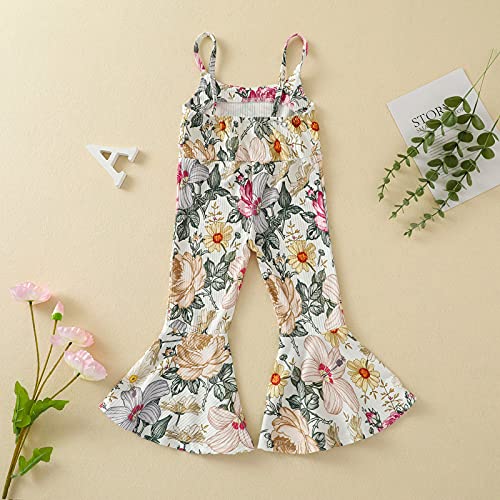Toddler Girl Bell Bottom Romper Baby Floral Print One Piece Ribbed Cotton Jumpsuit Flare Pants Overall Summer (Floral, 12-18 Months) #TOP1
