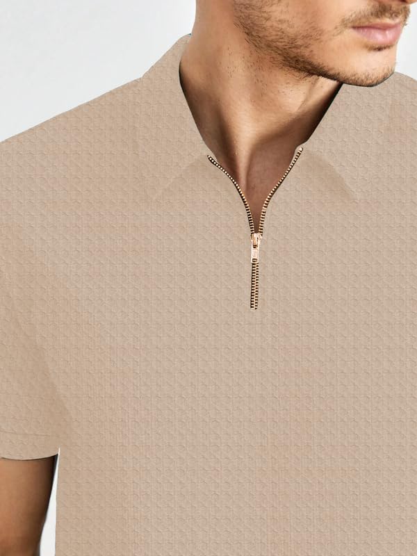 Image of KAJARU Men's Polyster Blend Regular Fit T-Shirt with Half Sleeve Chain Polo Collar V-Neck Standard Length and Classic Style
