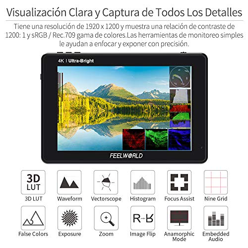 Monitor de campo Feelworld LUT7 PRO 7 pulgadas con pantalla táctil IPS y monitorización 3D LUT 6