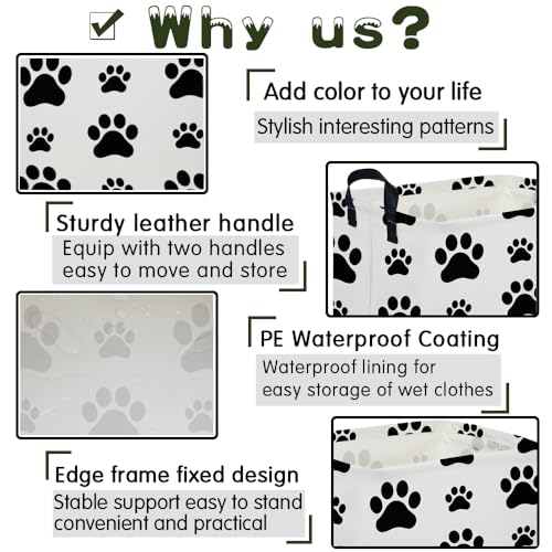 Image of Rectangular Dog Basket,Nursery Hamper,Collapsible canvas kids toy storage box,Kids room storage basket,Pet decor(Dog paw)