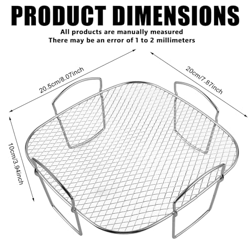Heißluftfritteuse Grillrost, Heißluftfritteuse Zubehör für Cosori Heißluftfritteuse 5,5L XXL/6,4L 304 Edelstahl Quadratisch Air Fryer Rack Kompatibel mit den meisten Air Fryer