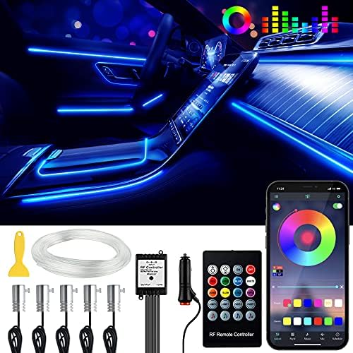 Jushope Interior Car LED Strip Lights with Wireless APP and Remote Control, RGB 5 in 1 Ambient Lighting Kits with 236 inches Fiber Optic, 16 Million Colors Car Neon Lights, Sync to Music