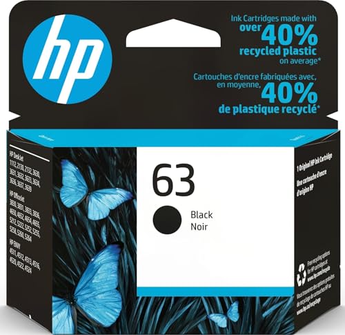 HP 63 Black Ink Cartridge | Works with DeskJet 1112, 2130, 3630; Envy...