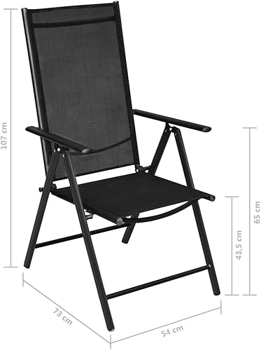 Miniatura 2 de Folding Patio Chairs 2 pcs Aluminum and Textilene Black Outdoor Patio Chair Lawn Sillas para Comedor Kitchen Table Chairs for Beach Courtyard