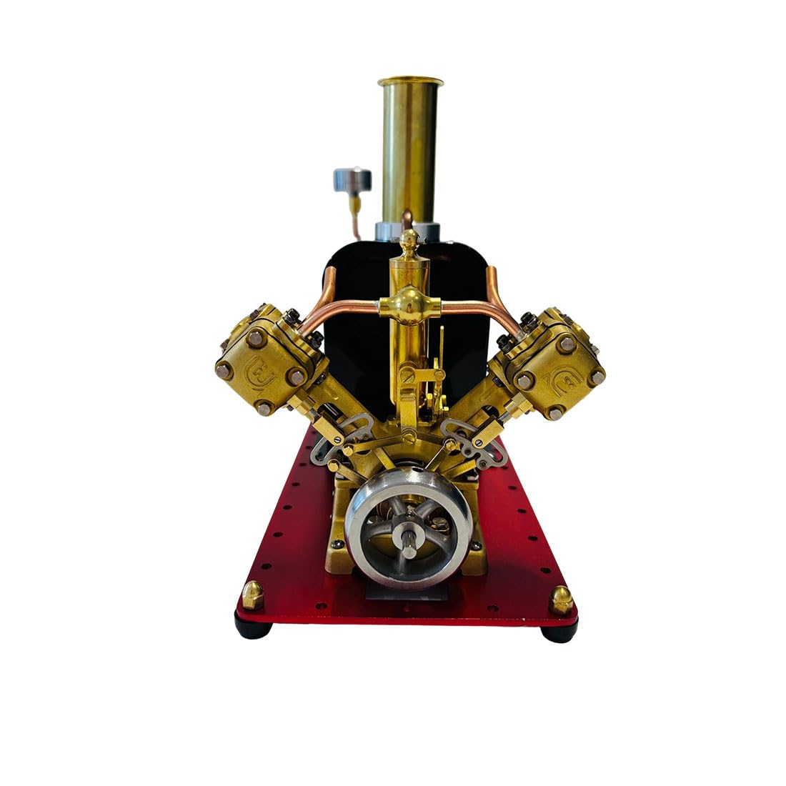 RW-BV2C Mini piston de levage inversé de type V Machine à vapeur à double cylindre et modèle de chaudière, compatible avec les bateaux à vapeur de 70 à 130 cm de long (version montée)